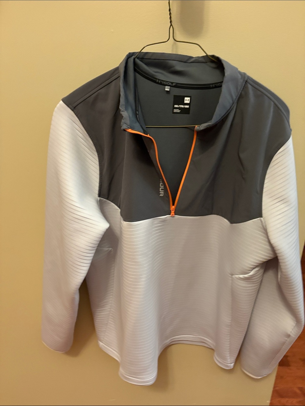 Under Armour Men's Gray and White Half-Zip Pullover with Orange Trim